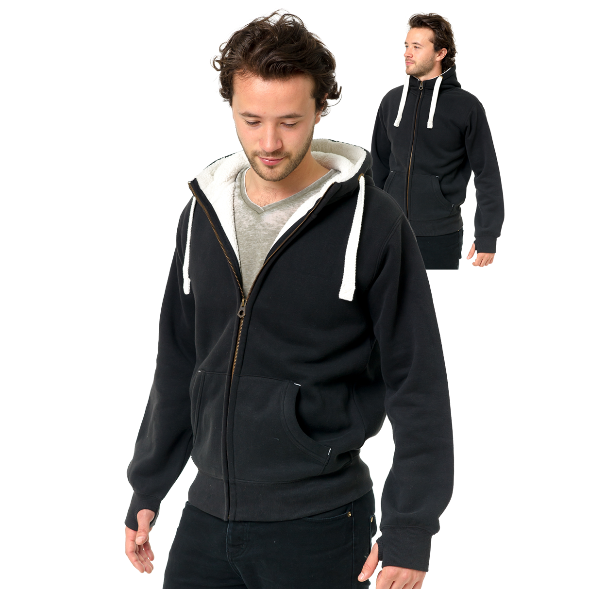 Venus sherpa fleece zip hoodie-peach finished