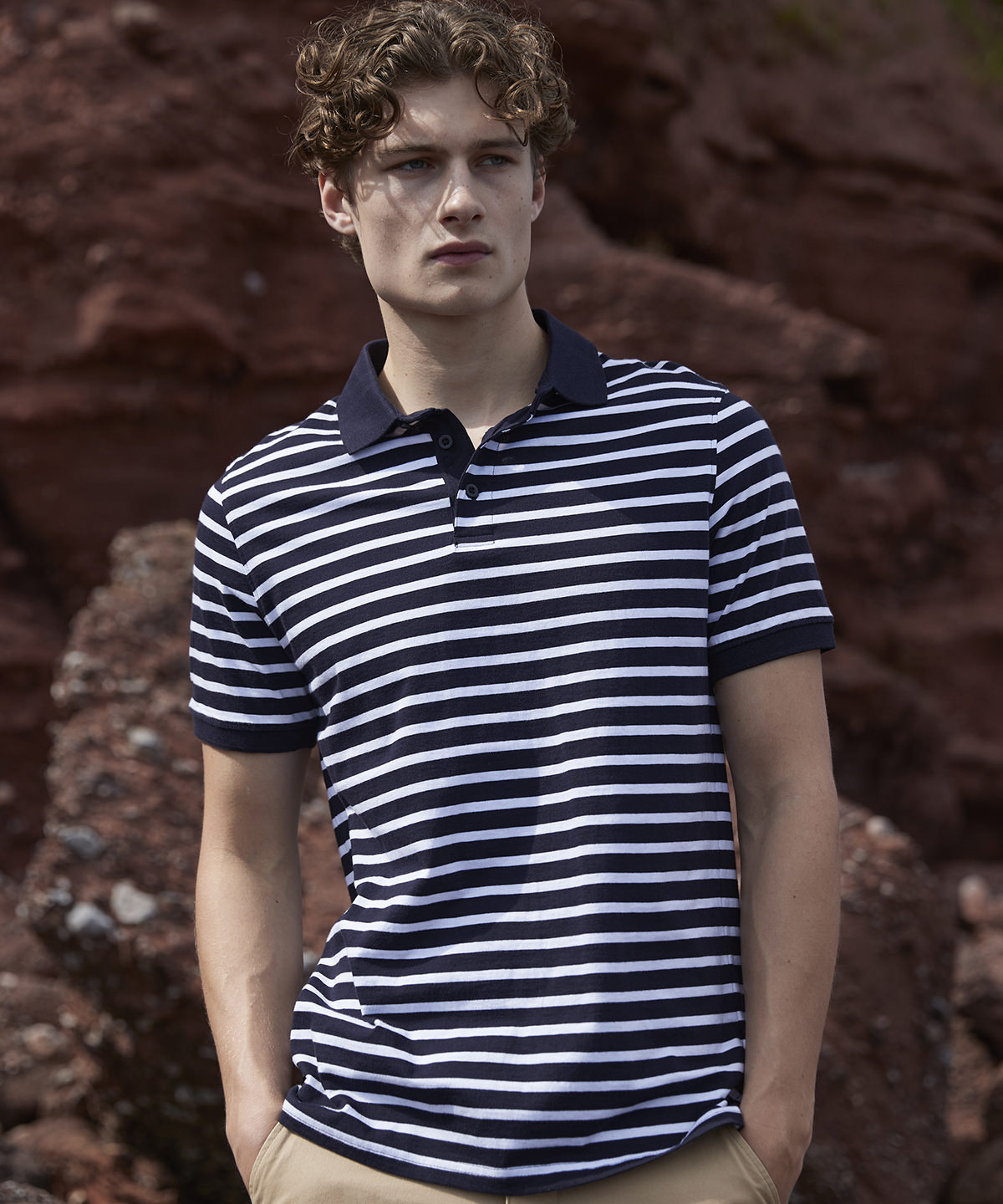 Striped jersey polo shirt