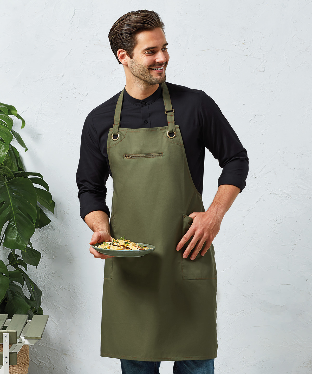 ‘barley’ contrast stitch bib apron