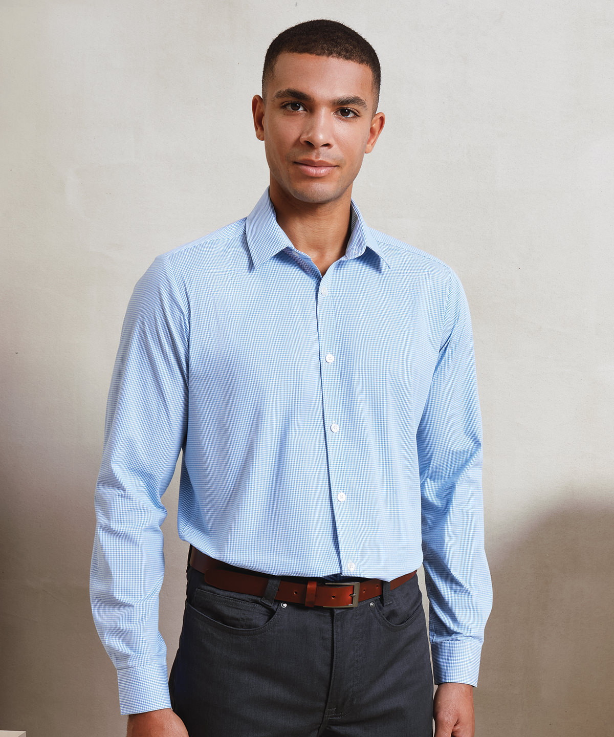 Microcheck (gingham) long sleeve cotton shirt