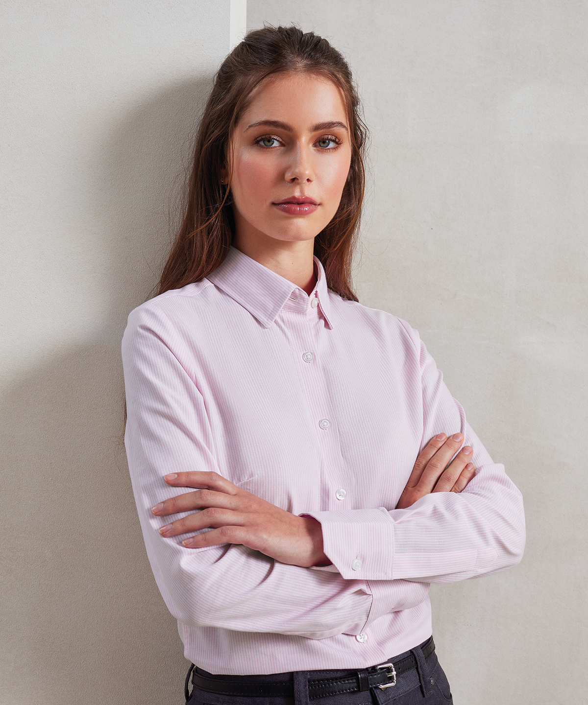 Women's cotton-rich oxford stripes blouse
