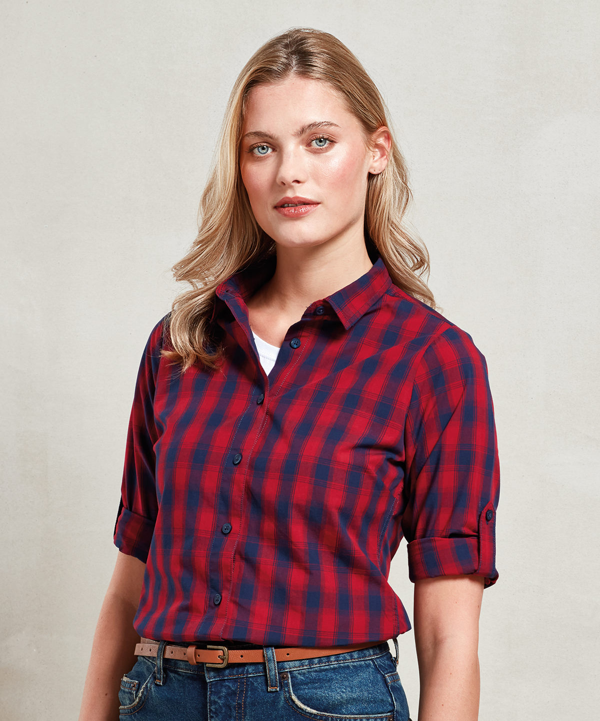 Women's mulligan check cotton long sleeve shirt