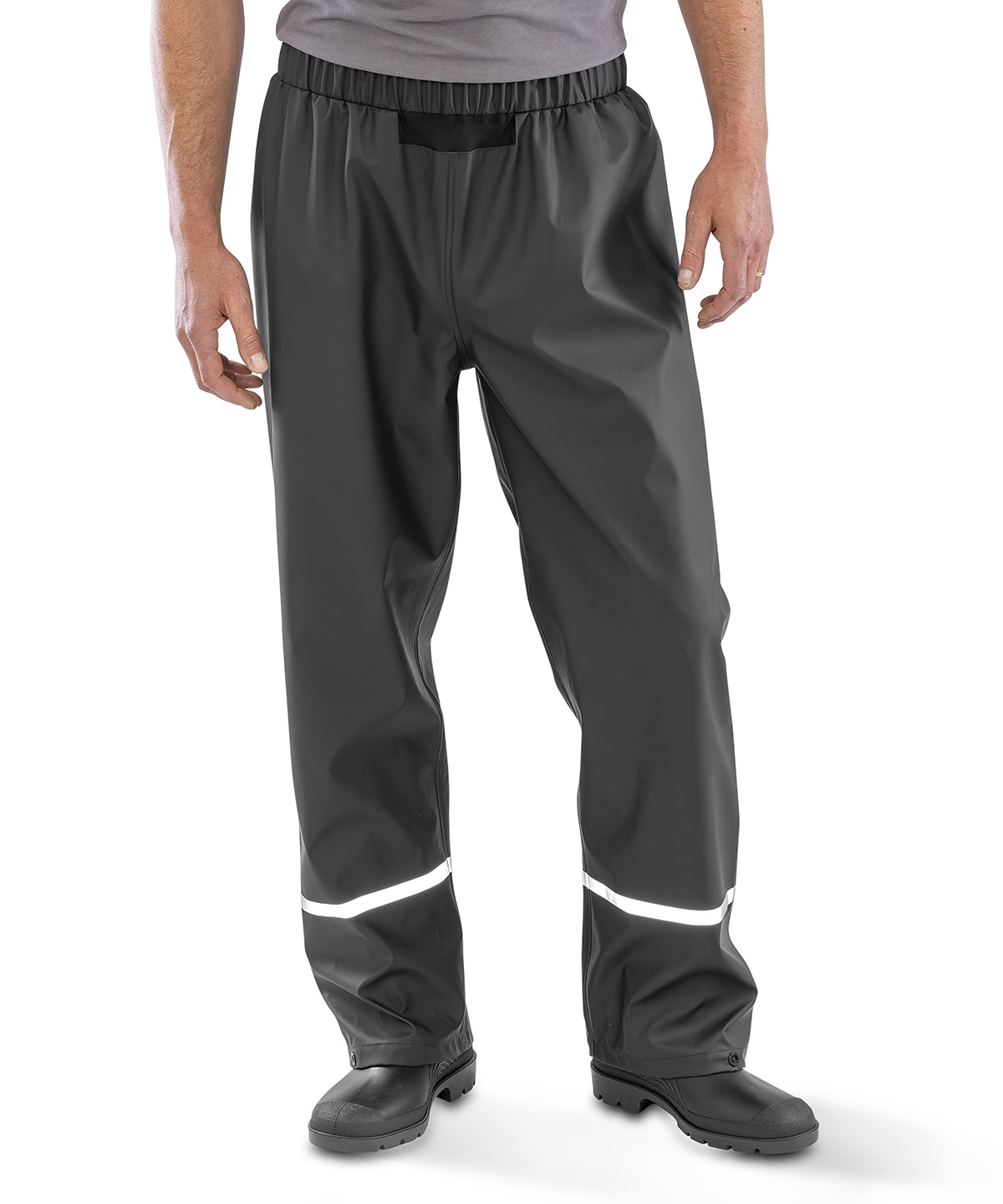 Prism pu waterproof trousers with reflective bands and recycled backing